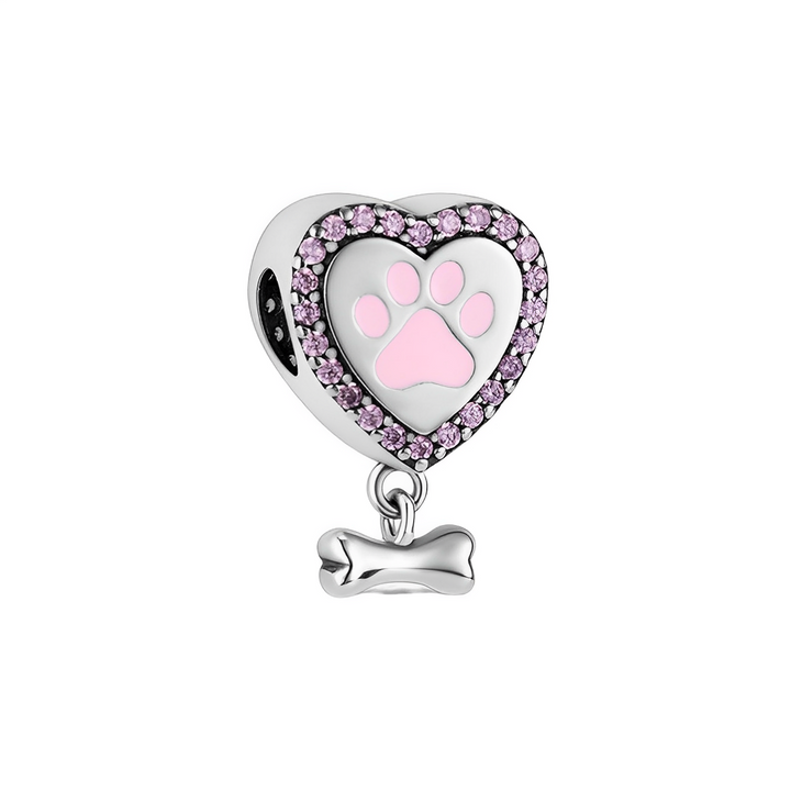 Heart Shaped Pink Paw And Bone Charm