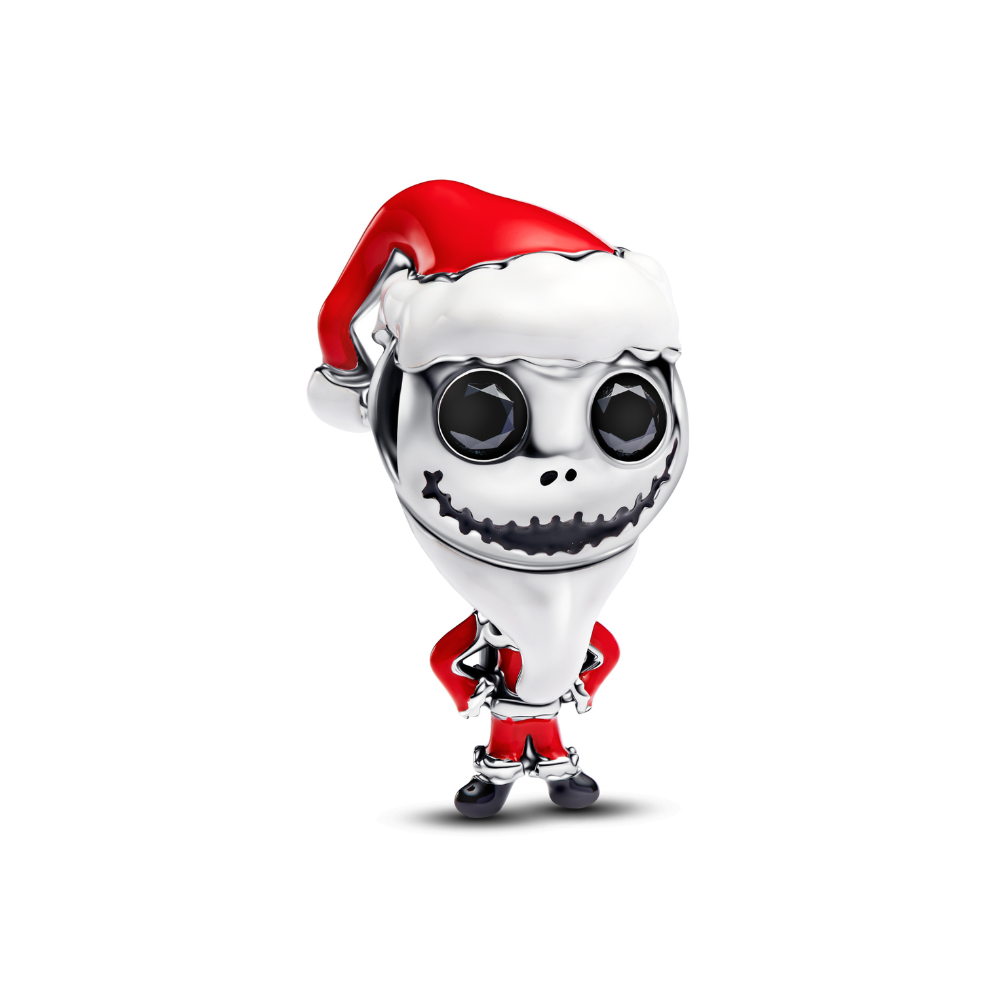 Jack Skellington santa charm featuring Jack in a Santa outfit with red hat and cheerful expression.
