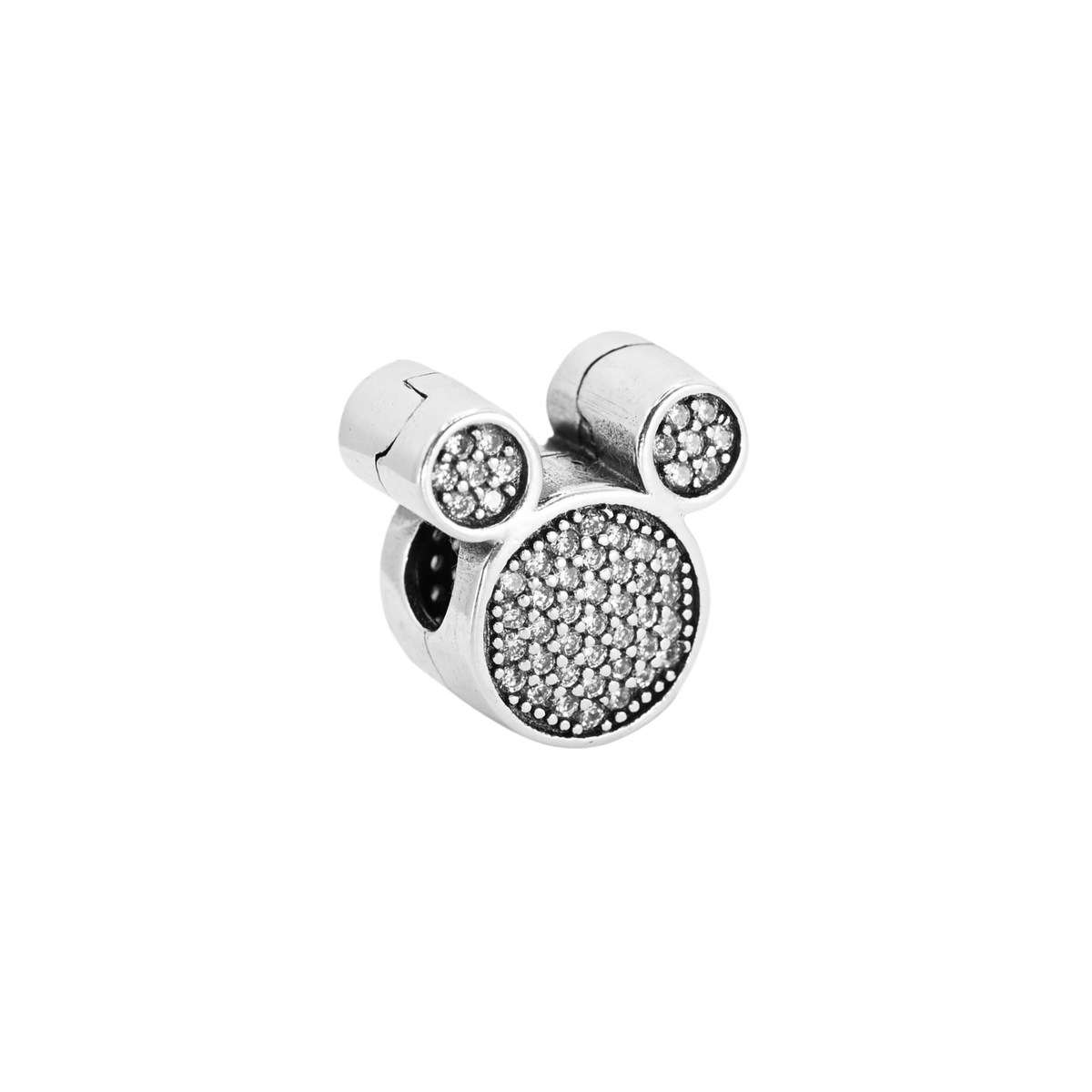 Disney Mickey Mouse Sparkling Silhouette Clip Charm featuring pavé crystals and iconic silhouette design.