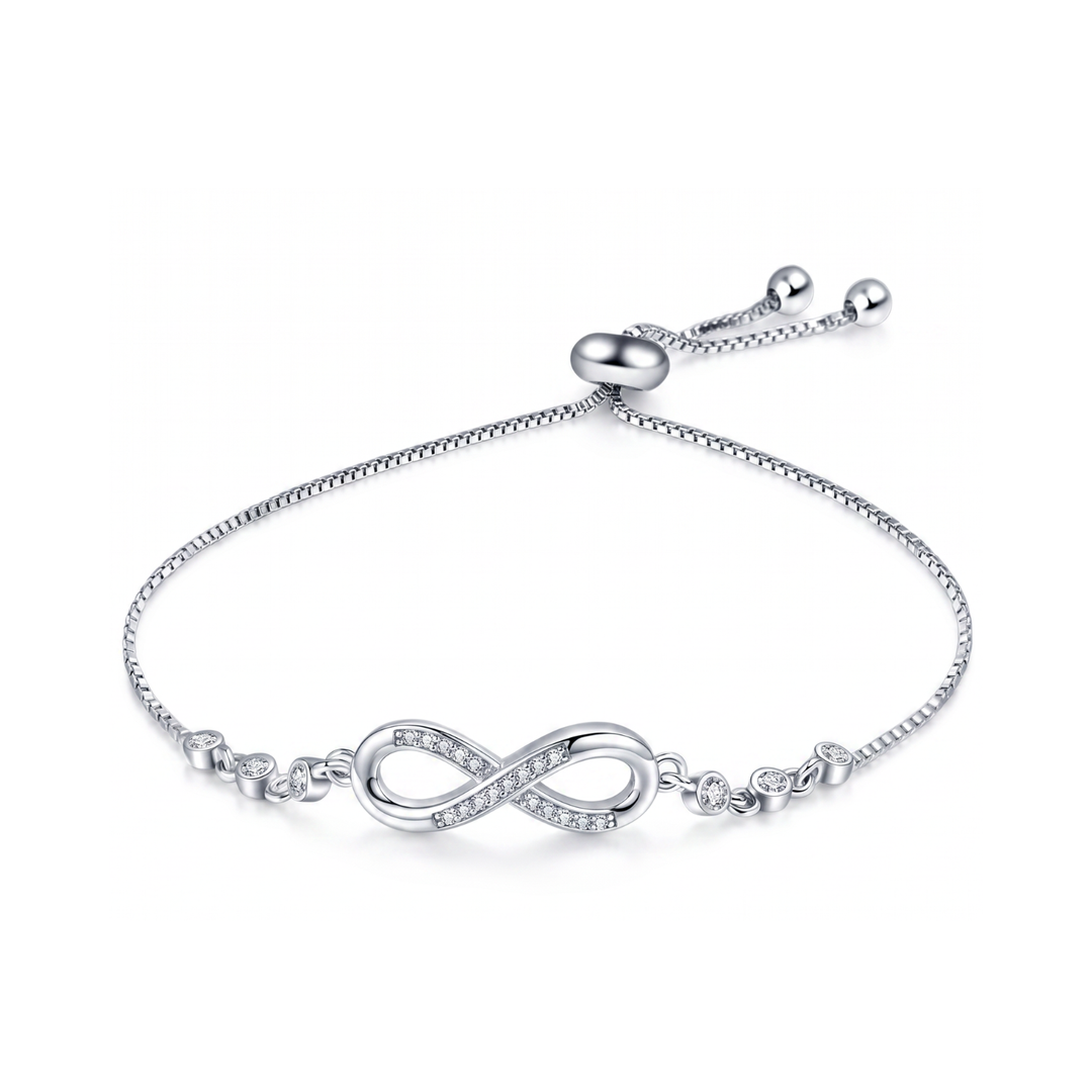 Sparkling Infinity Adjustable Fashion Bracelet with delicate infinity symbol and crystal accents.