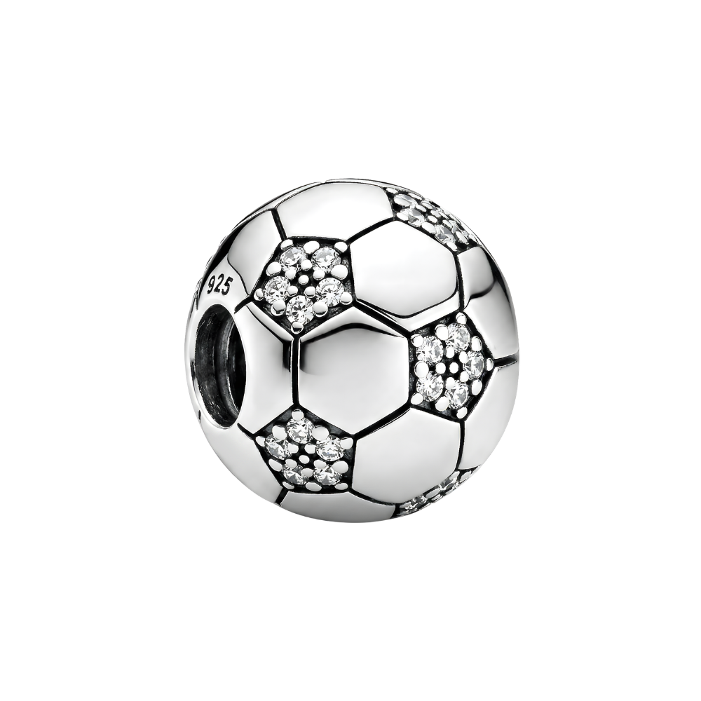 Sparkling Football Charm featuring hexagon panel design with sparkling stones, perfect for football lovers.