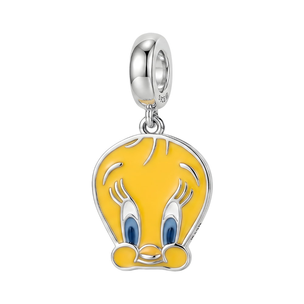 Tweety Bird Dangle Charm featuring a bright yellow enamel design, perfect for Looney Tunes fans.