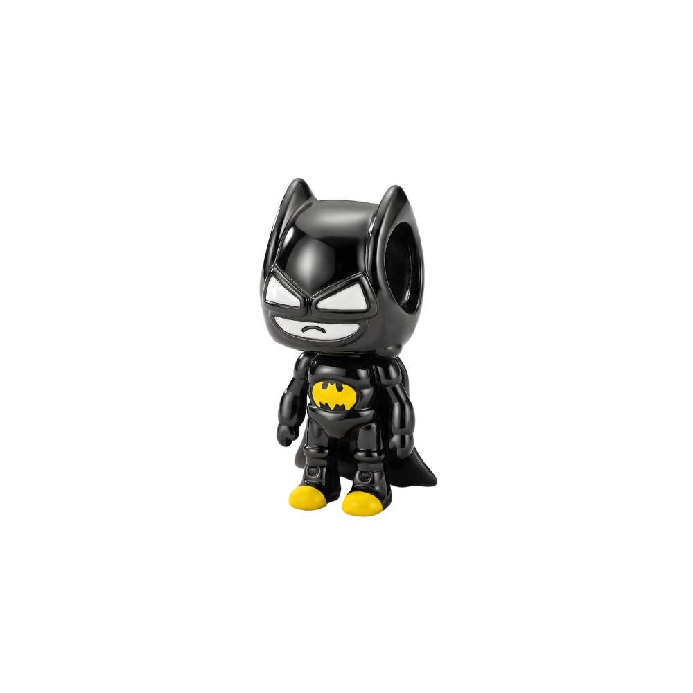 DC Batman Dark Knight Charm chibi figure in black with yellow accents and iconic bat symbol