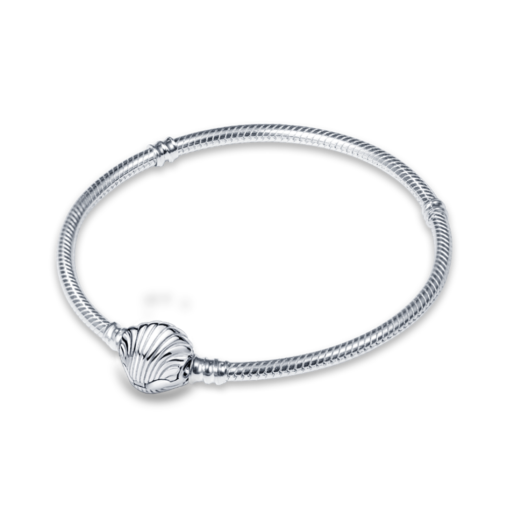 Ocean Seashell Snake Chain Bracelet in silver with shell charm, perfect for ocean lovers and coastal adventures.
