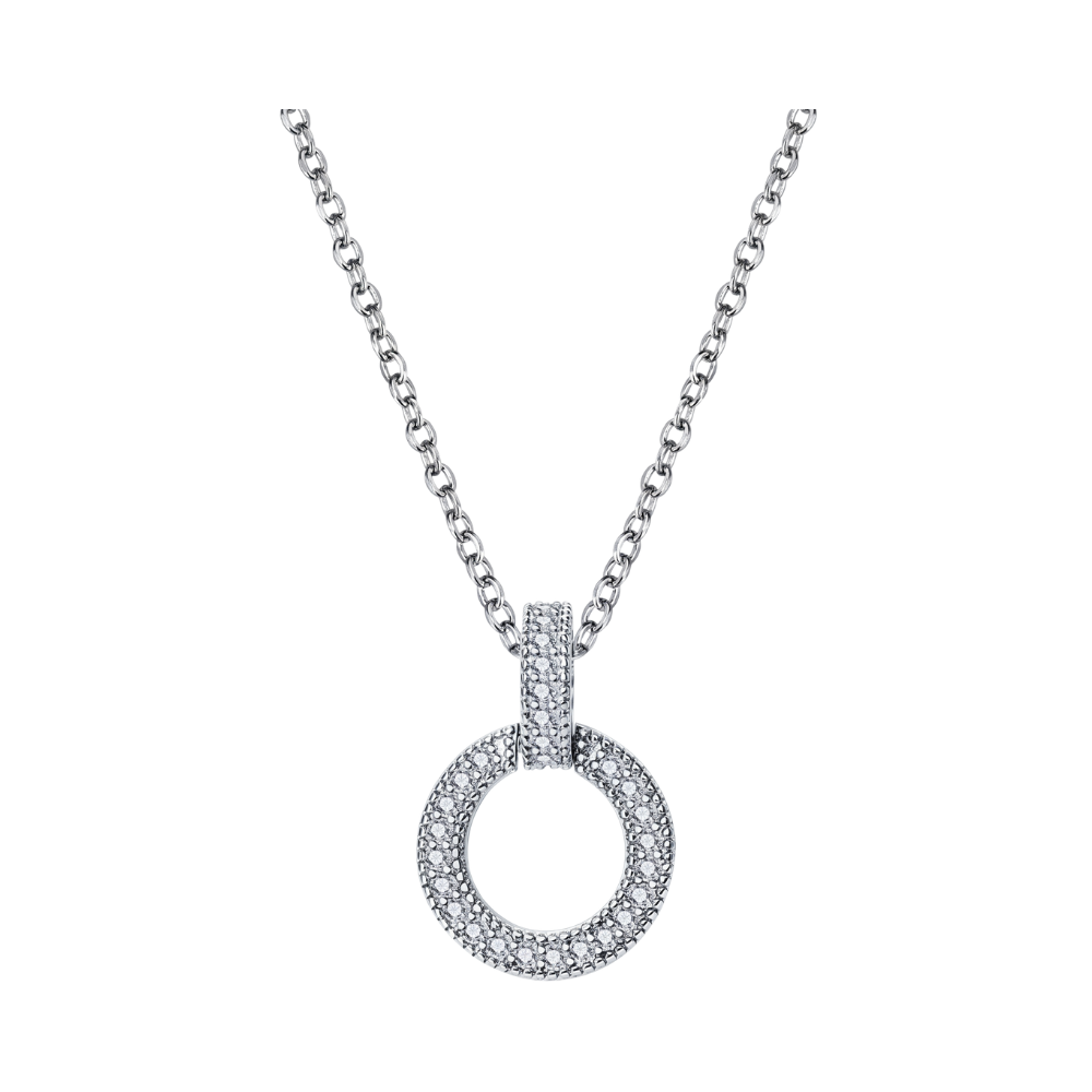 Sparkling Pavé Circle Necklace featuring a full pavé circle pendant with sparkling stones catching the light.