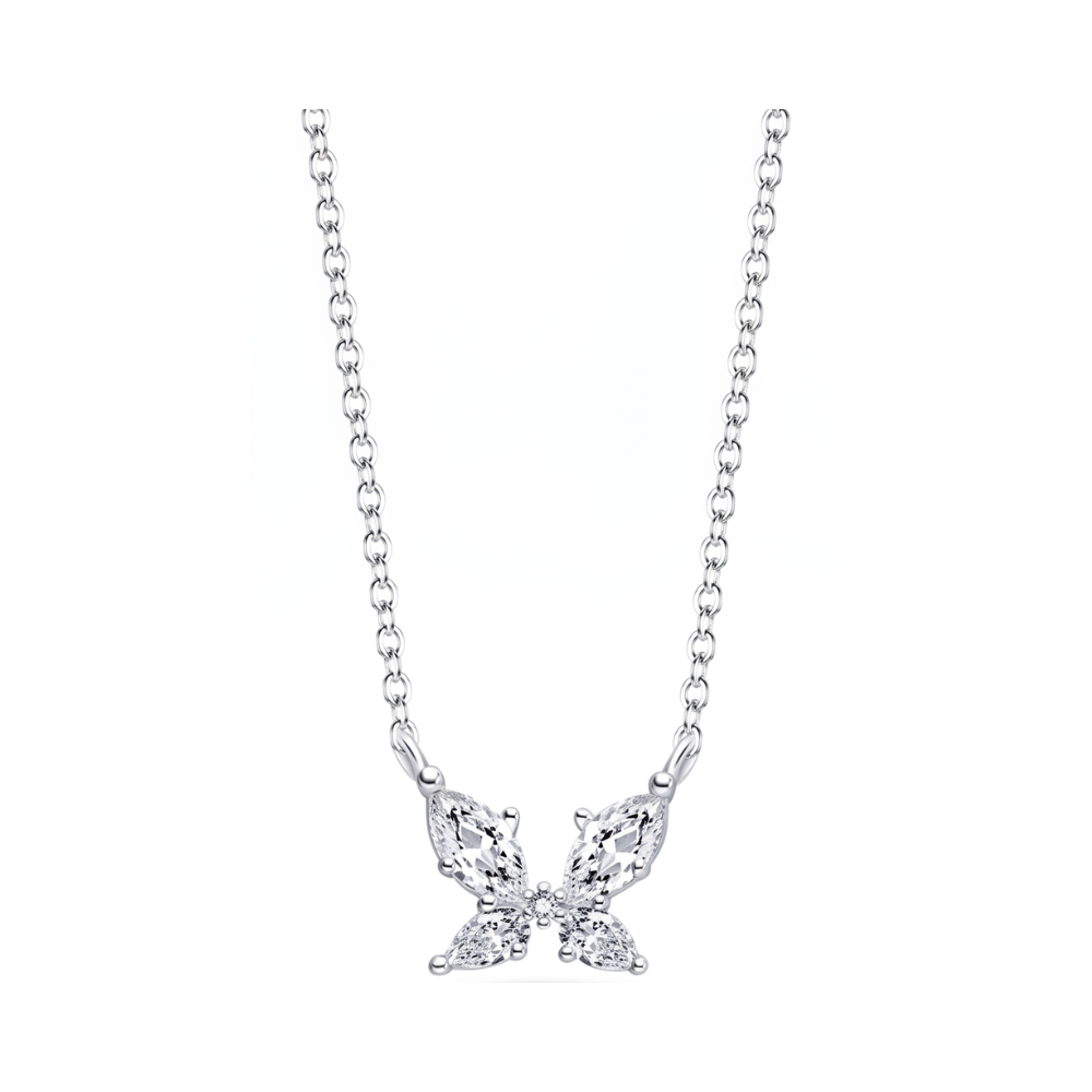 Radiant Butterfly Necklace featuring marquise and pear stones in a delicate butterfly design.