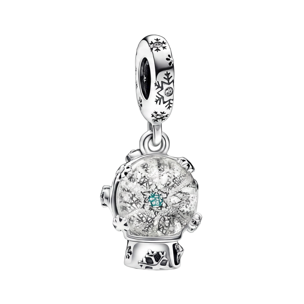 Charm colgante con forma de globo de nieve y copo de nieve