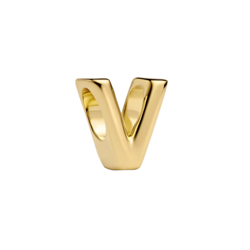 Gold Alphabet Charms A–Z, elegant V-shaped gold charm for personalized jewelry, a meaningful gift for loved ones.