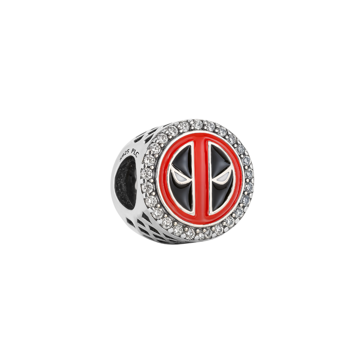 Marvel Deadpool Logo Charm featuring bold red and black design with shimmering accents, perfect for fans.
