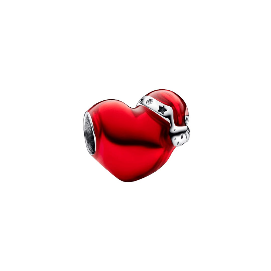 All I Want For Christmas Is Love Heart Charm with a bold red metallic finish and silver star details.