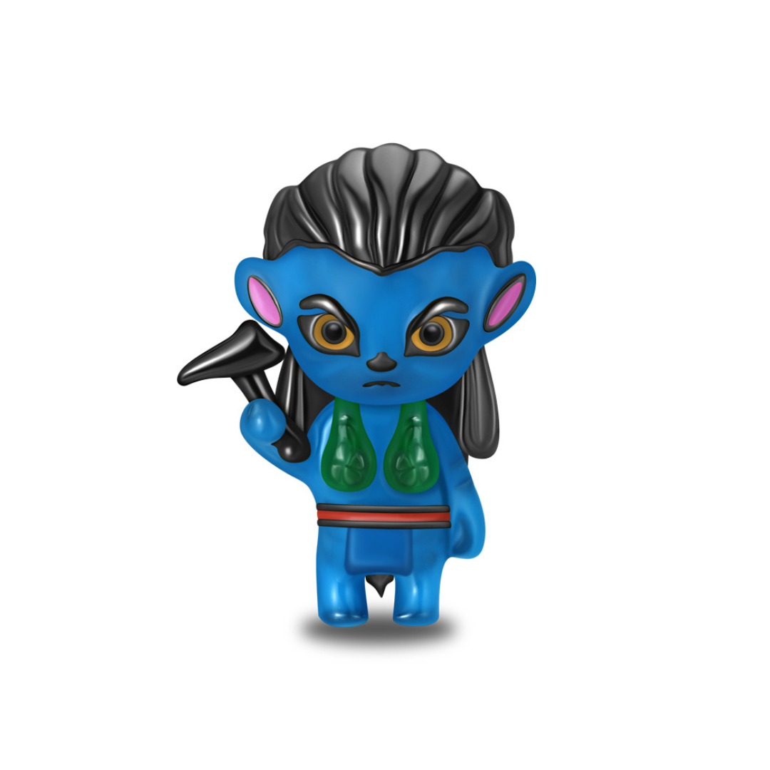 Avatar Jake Sully Na'vi Charm in chibi style with blue skin, amber eyes, and iconic details.