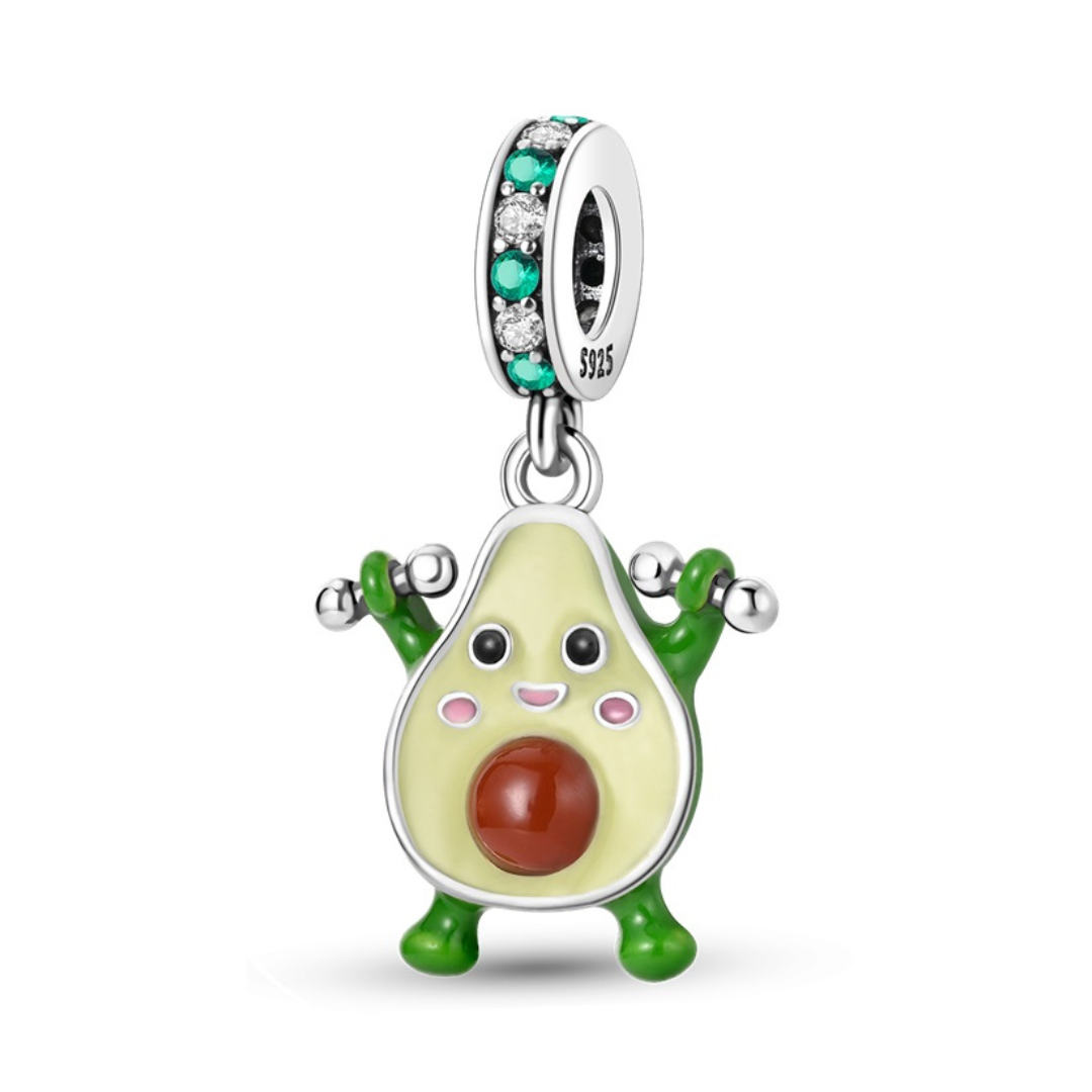 Avocado Weightlifting Dangle Charm ( DISCONTINUED) featuring a cute avocado lifting dumbbells.