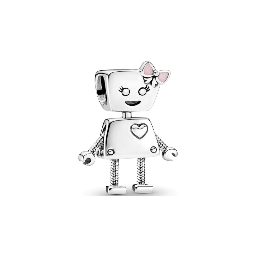 Bella Bot Robot Charm with a pink bow and heart on chest, perfect for quirky friend gifts.