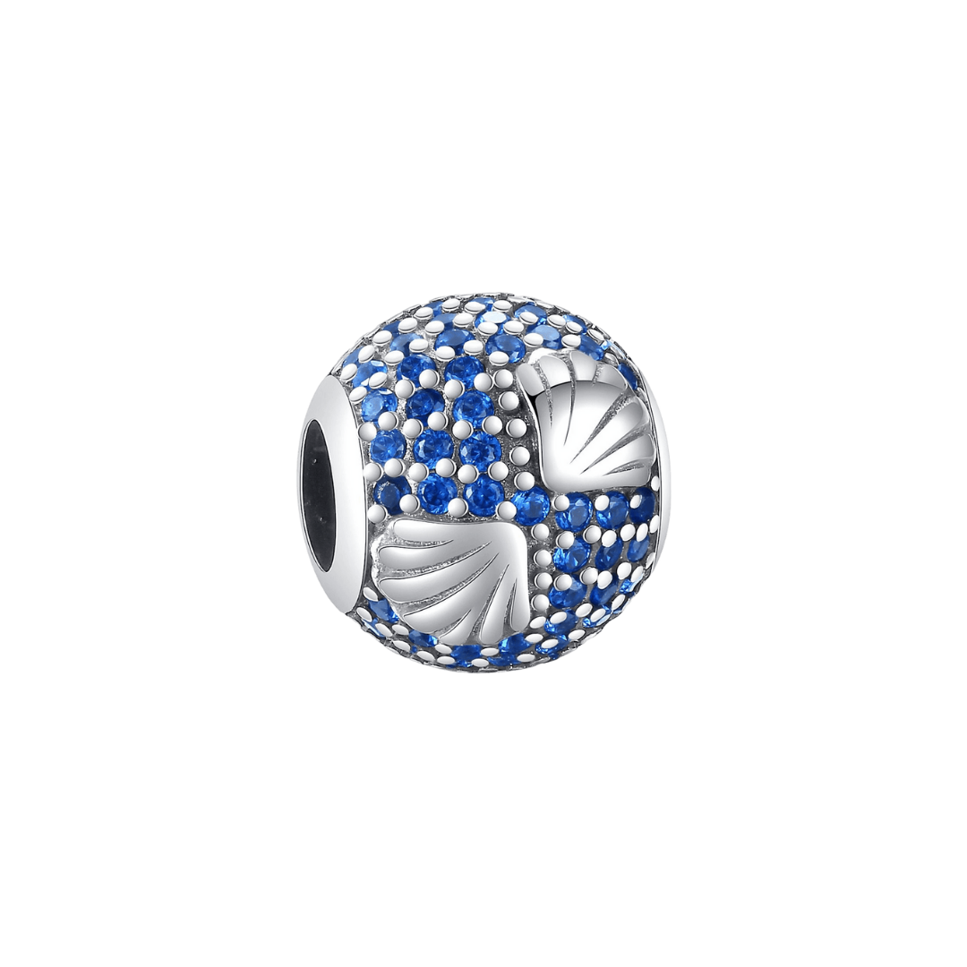 Blue Round Zircon Seashell Charm ( DISCONTINUED ) featuring shimmering blue zircons and seashell design.