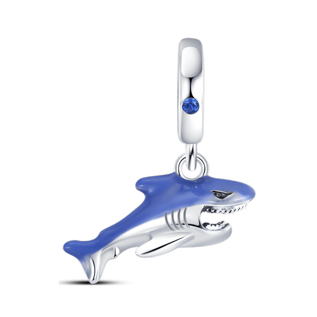 Blue Shark Dangle Charm ( Discontinued ) featuring sterling silver and ocean-blue enamel details.
