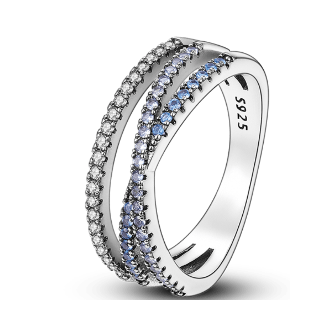 Blue Sparkle Double Row Ring ( Discontinued ) featuring sterling silver and dazzling zircon accents.