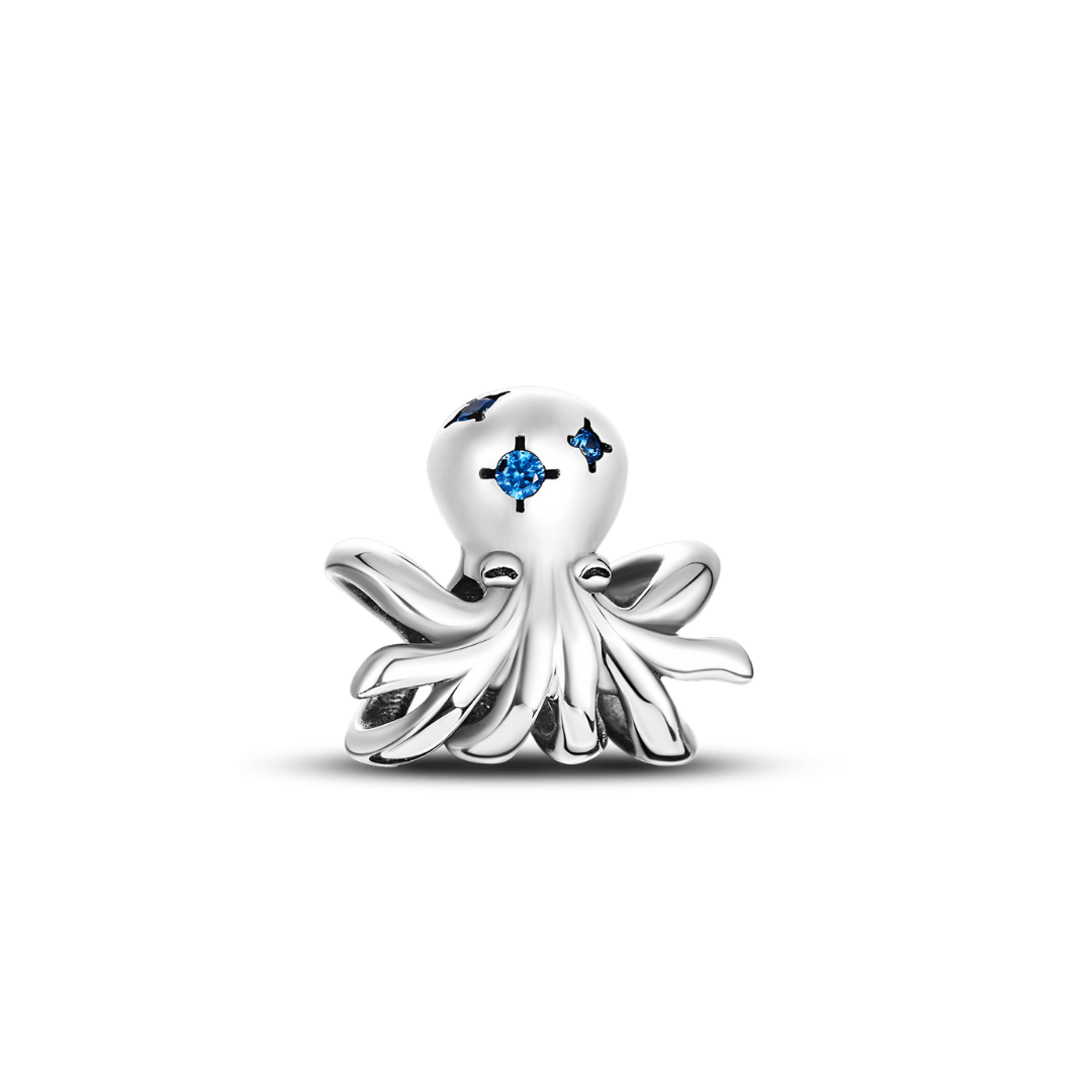 Blue Zircon Octopus Charm ( discontinued ) crafted in sterling silver with sparkling blue zircon details.