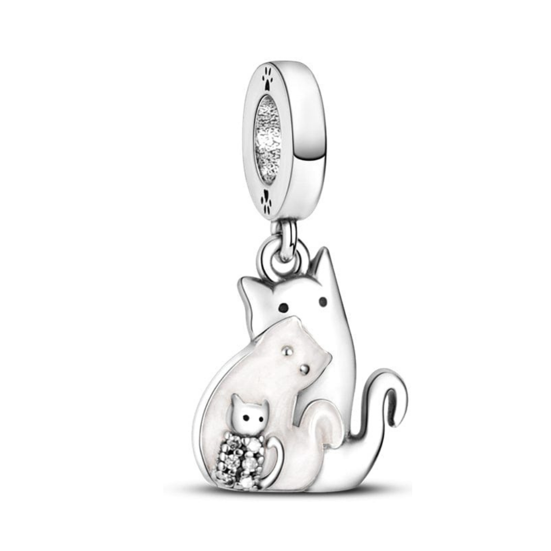 Cat Family Dangle Charm featuring three cats stacked together in a charming design with sparkling details.