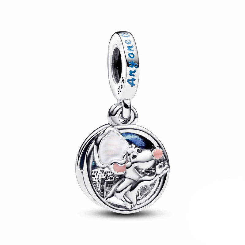 Disney Ratatouille Chef Remy Dangle Charm featuring chef Remy in silver with blue accents and the phrase 'Anyone can cook'.