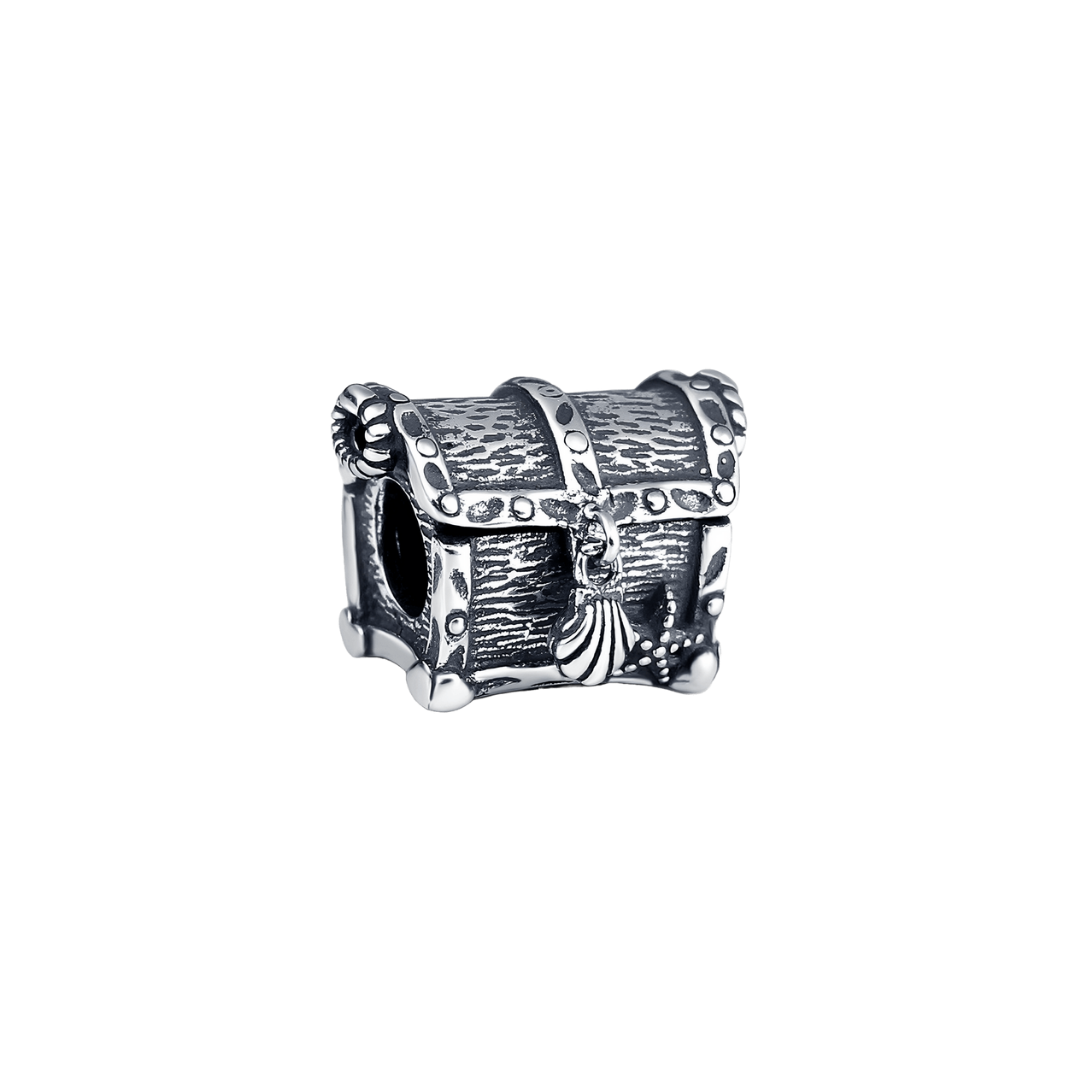 Chest of Treasure Charm ( DISCONTINUED) intricately detailed silver charm shaped like an antique treasure chest.