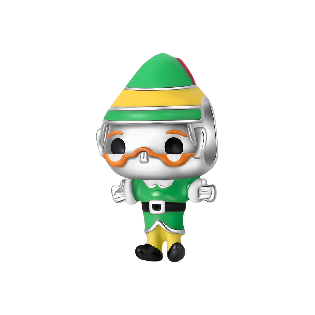 Christmas Papa Elf Charm figure with green outfit and colorful hat, perfect for festive holiday gifts.
