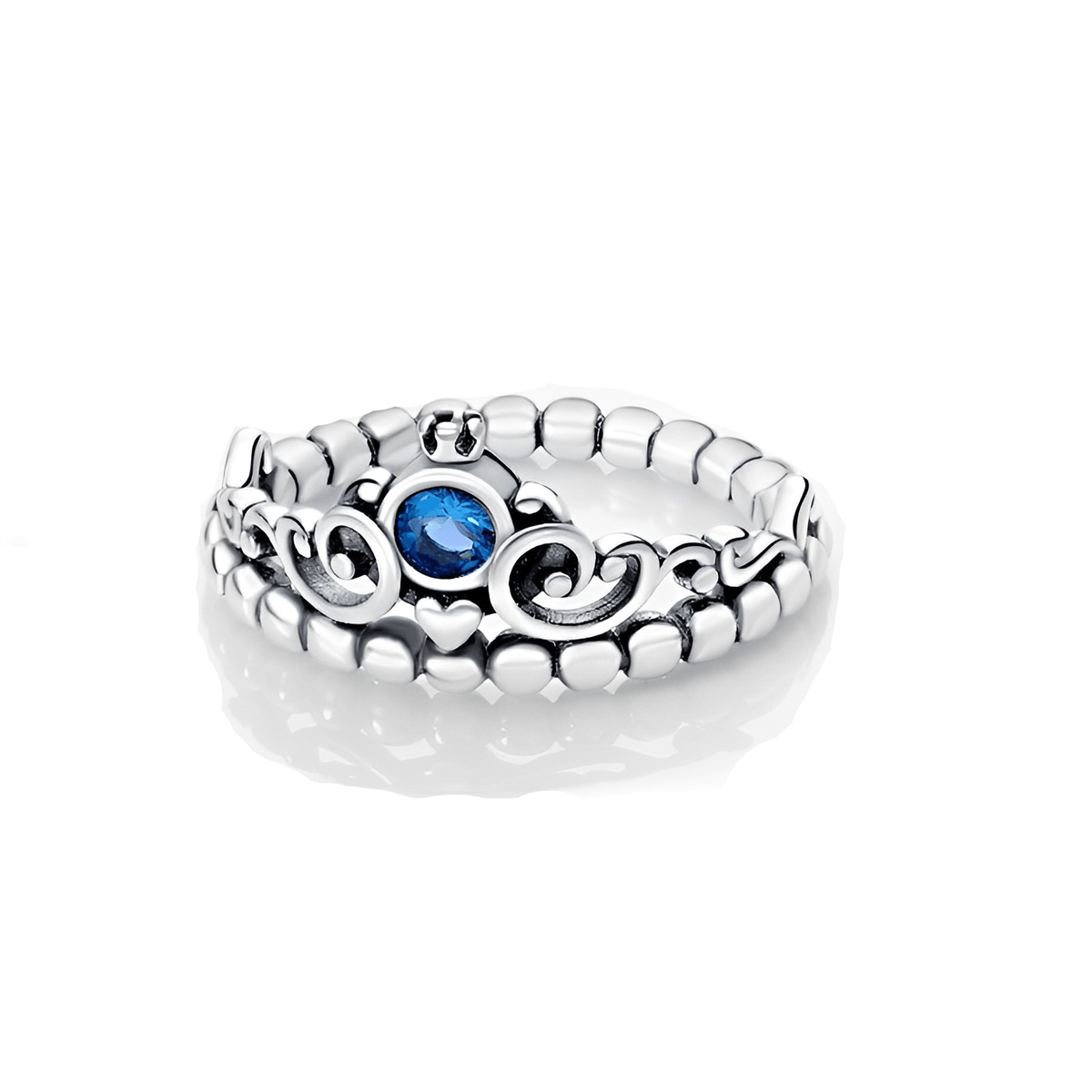 Cinderella- Blue Tiara Ring (DISCONTINUED) featuring a delicate beaded band and blue gemstone.