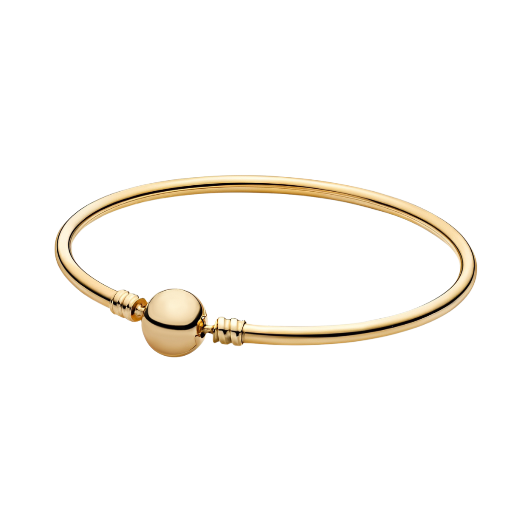 Classic Gold Bangle featuring a sleek design with a round bead accent, perfect for everyday elegance.