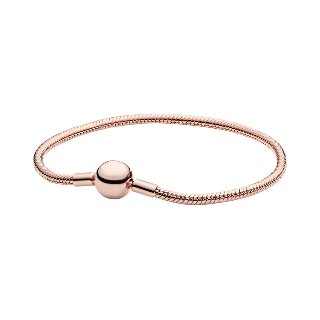 Classic Rose Gold Snake Chain Bracelet with a smooth finish, perfect for charm personalization.