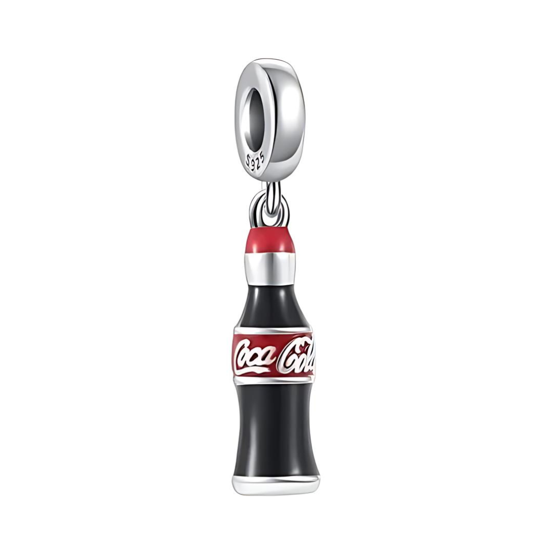 Cola Bottle Dangle Charm featuring detailed black and red enamel Coca-Cola bottle design.