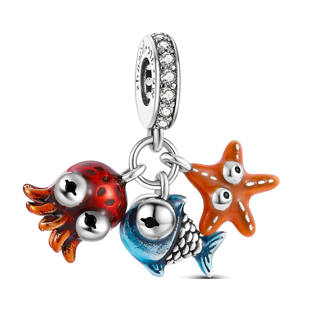 Colorful Ocean Friends Dangle Charm ( DISCONTINUED ) featuring a starfish, fish, and octopus in vibrant colors.