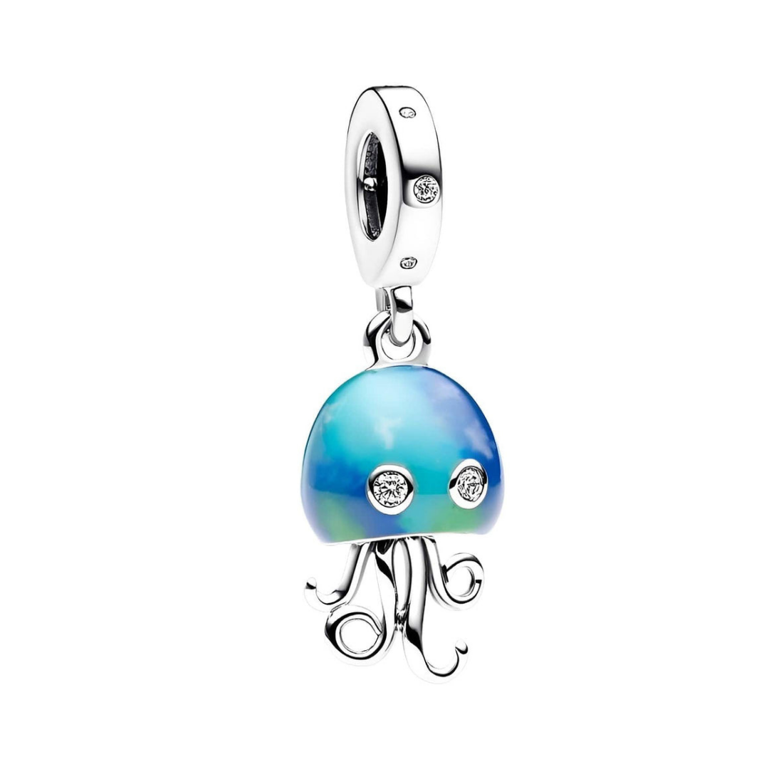 Colour Change Jellyfish Ocean Dangle Charm with blue, teal, and green coloration, sparkling clear eyes
