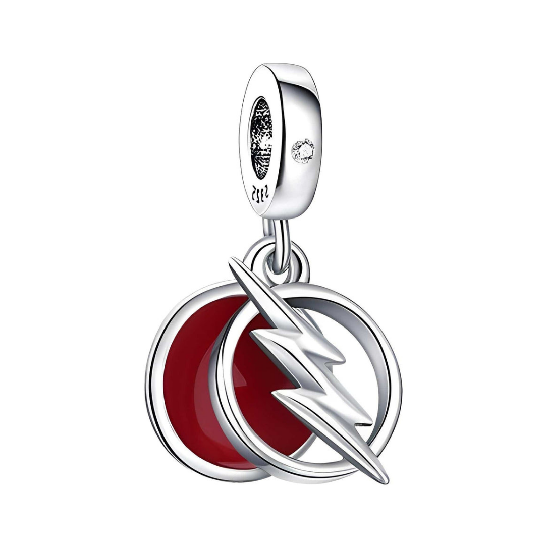 DC Comics- Flash Dangle Charm ( DISCONTINUED) featuring red lightning bolt emblem and sparkling zircon.