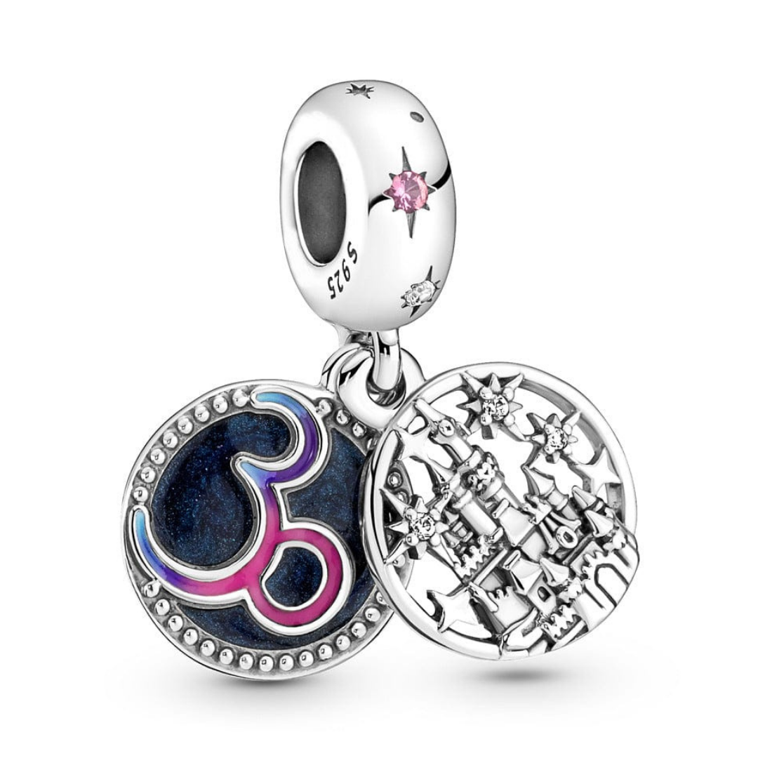 Disney 30th Celebration Dangle Charm featuring shimmering silver design and vibrant colors, a perfect keepsake for Disney fans.