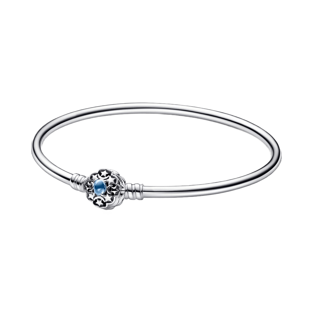 Disney Aladdin Princess Jasmine Enchanted Bangle featuring a beautiful blue stone and elegant silver design.