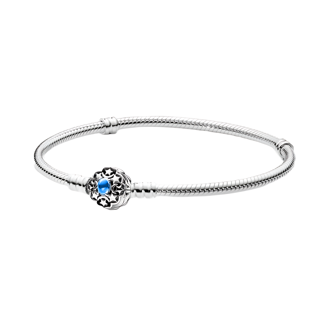 Disney Aladdin Princess Jasmine Snake Chain Bracelet with a blue gemstone centerpiece and elegant silver design.