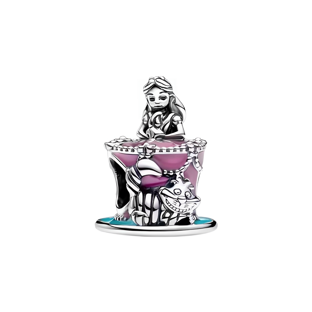 Disney Alice in Wonderland Alice, Cheshire Cat, and Mad Hatter Charm with intricate details and vibrant colors.