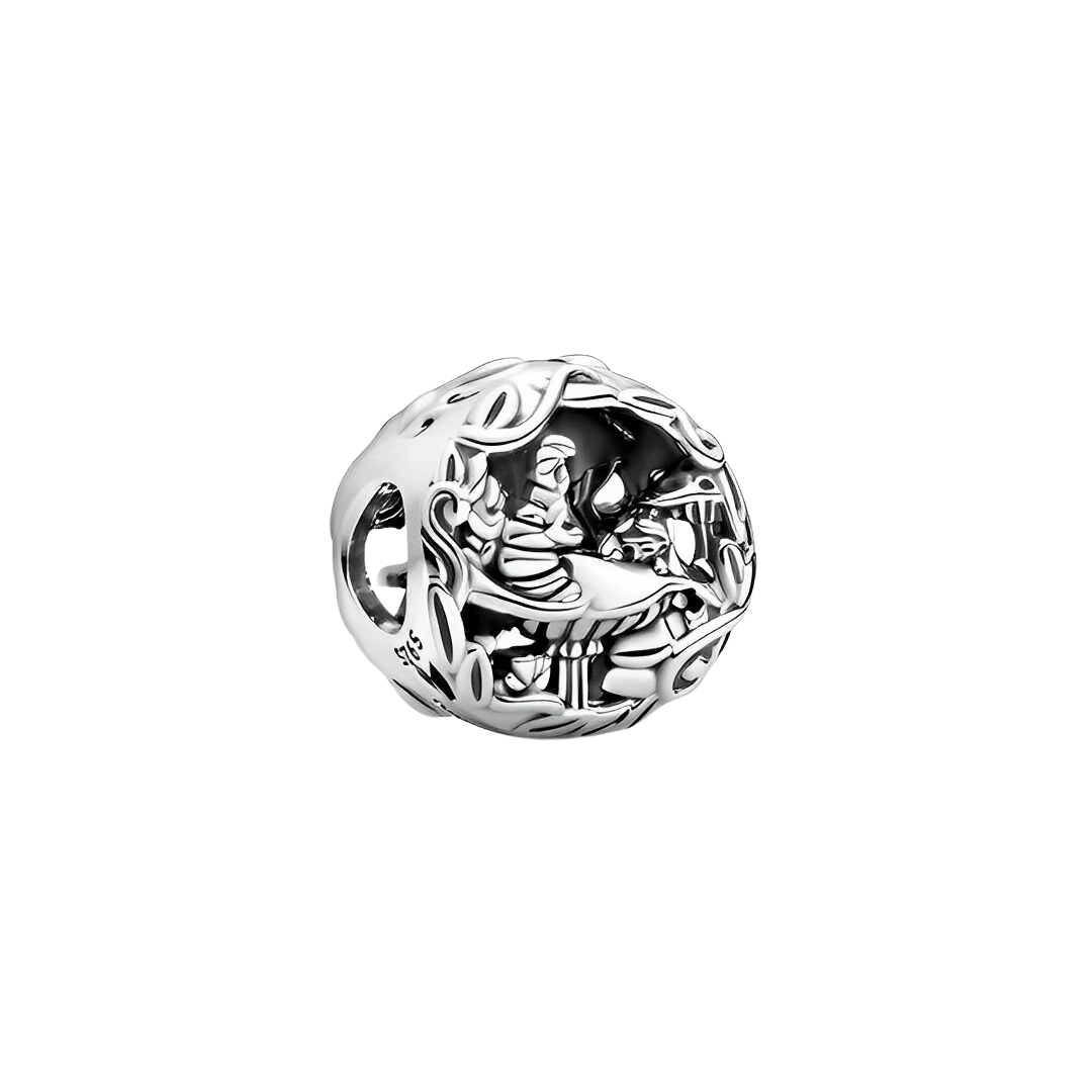 Disney Alice in Wonderland Cheshire Cat and Absolem Charm detailed silver charm featuring whimsical characters.