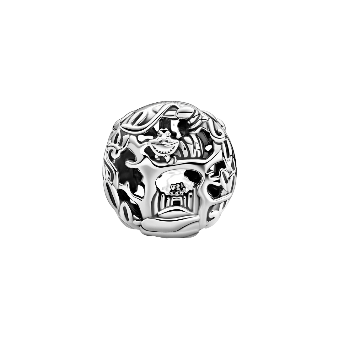 Disney Alice in Wonderland Cheshire Cat and Absolem Charm, intricate silver charm showcasing Cheshire Cat design.