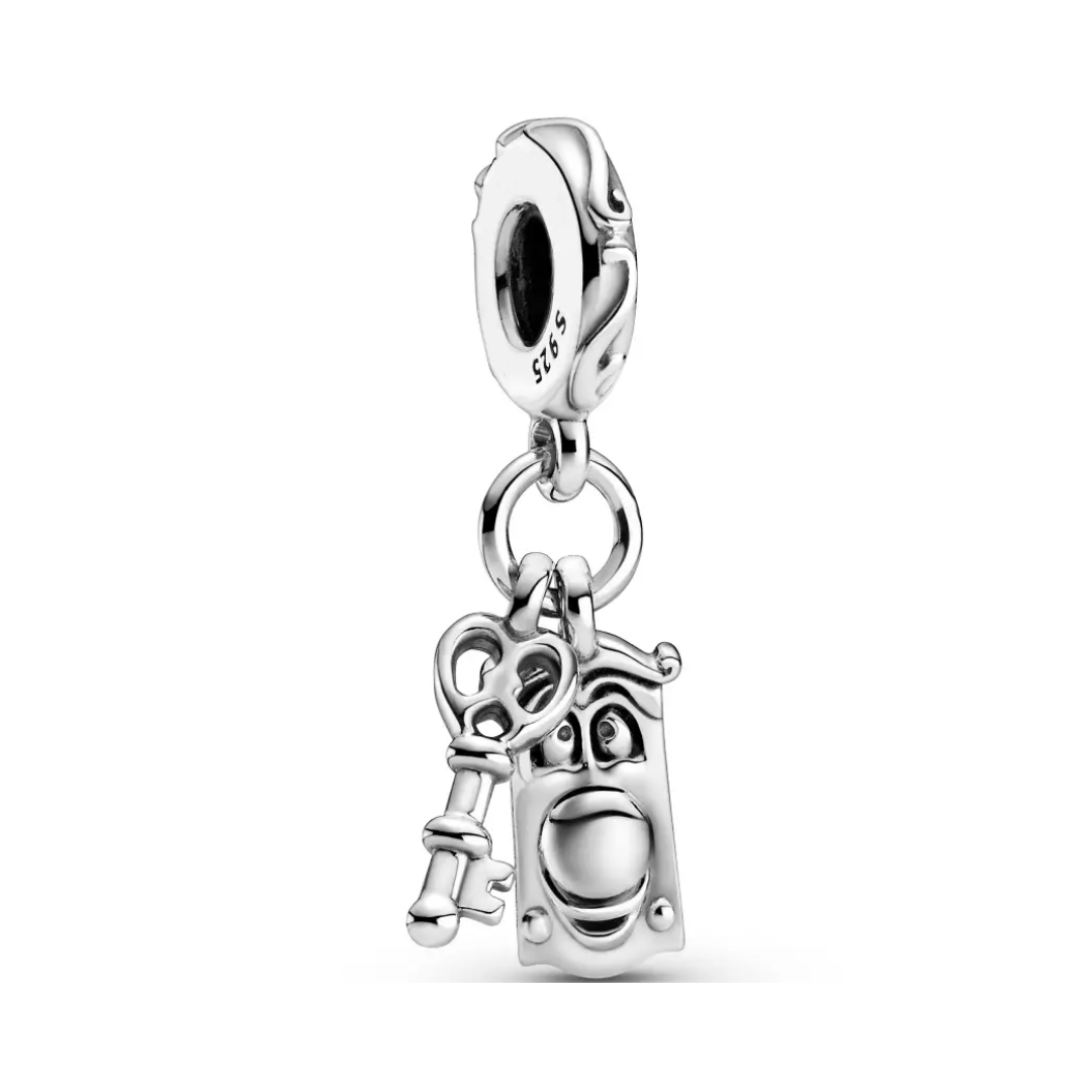 Disney Alice in Wonderland Key and Door Knob Dangle Charm featuring a whimsical key and door knob design.