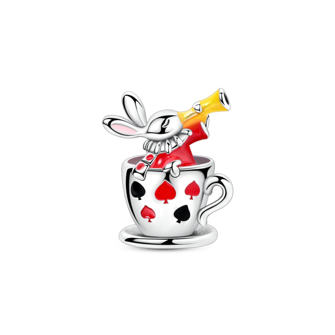 Disney Alice in Wonderland Mad Hatter Tea Party Charm featuring the playful rabbit in a decorative teacup.