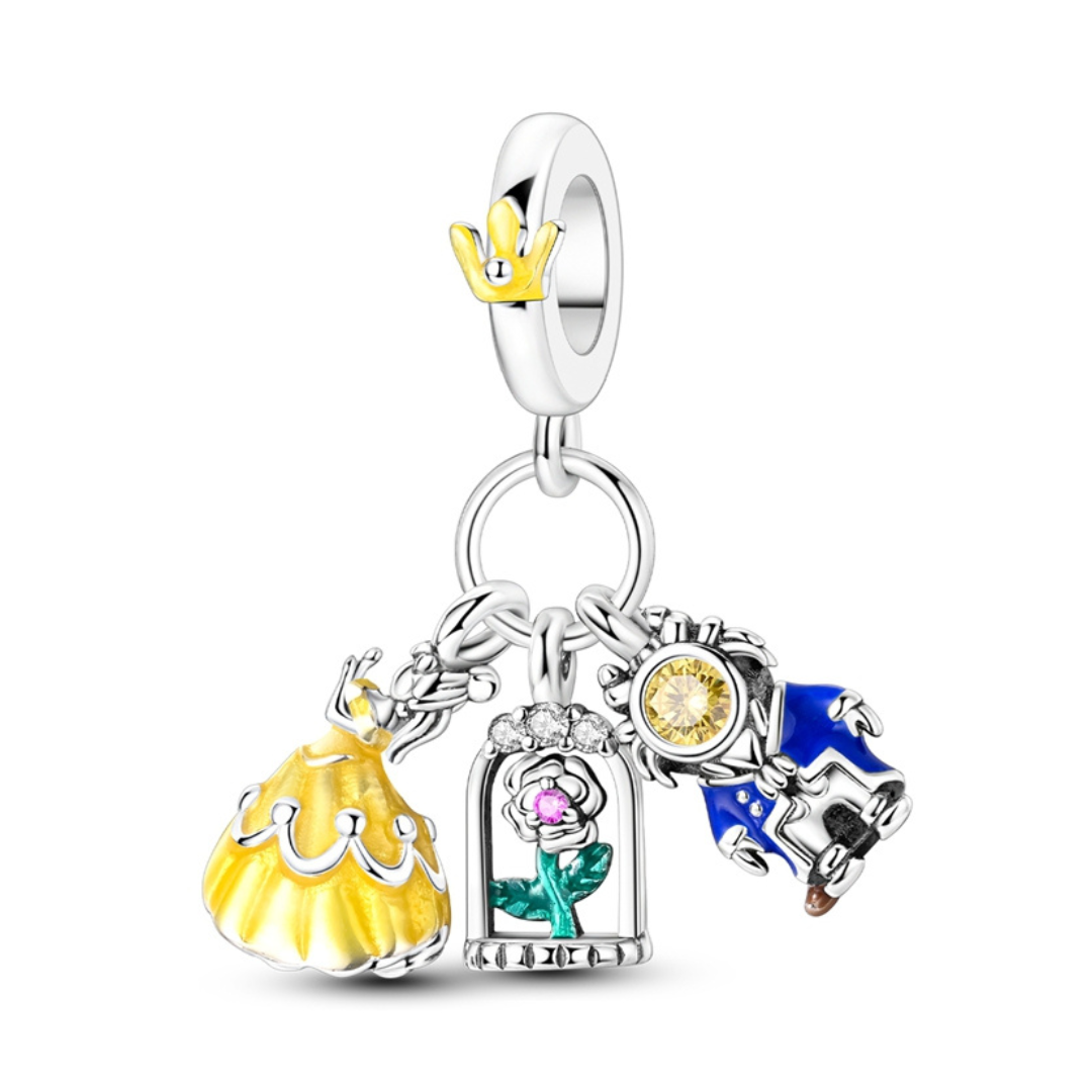Disney Beauty and the Beast Enchanted Trio Dangle Charm featuring Belle, a rose, and the Beast