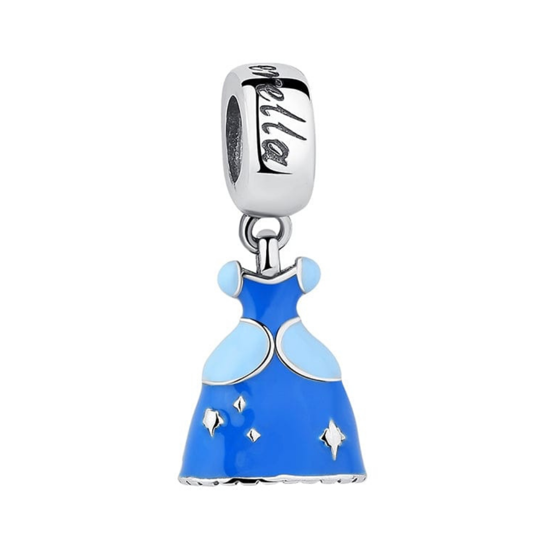 Disney Cinderella Ball Gown Dress Dangle Charm in blue with sparkling details, perfect for Disney lovers.