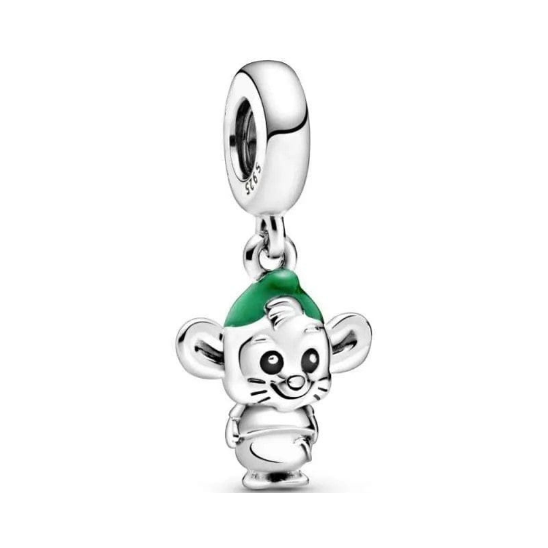 Disney Cinderella Gus Mouse Dangle Charm featuring a cute silver charm with green details.
