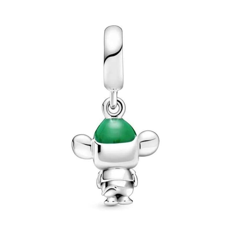 Disney Cinderella Gus Mouse Dangle Charm, a silver charm of Gus with a green hat, perfect for Disney fans.