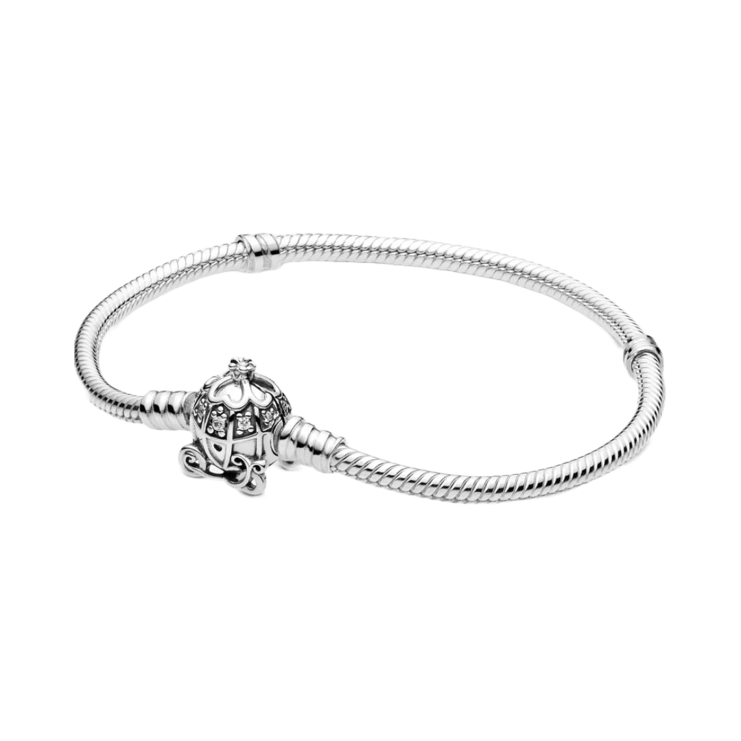 Disney Cinderella Pumpkin Coach Snake Chain Bracelet featuring a detailed pumpkin carriage charm on a silver snake chain.