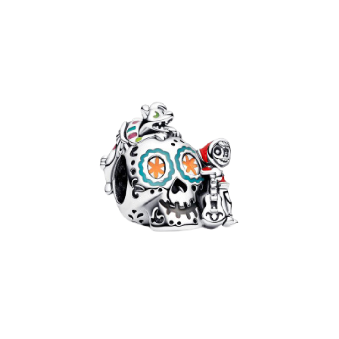 Disney Coco Sugar Skull and Miguel Charm featuring a colorful sugar skull and characters from Coco.