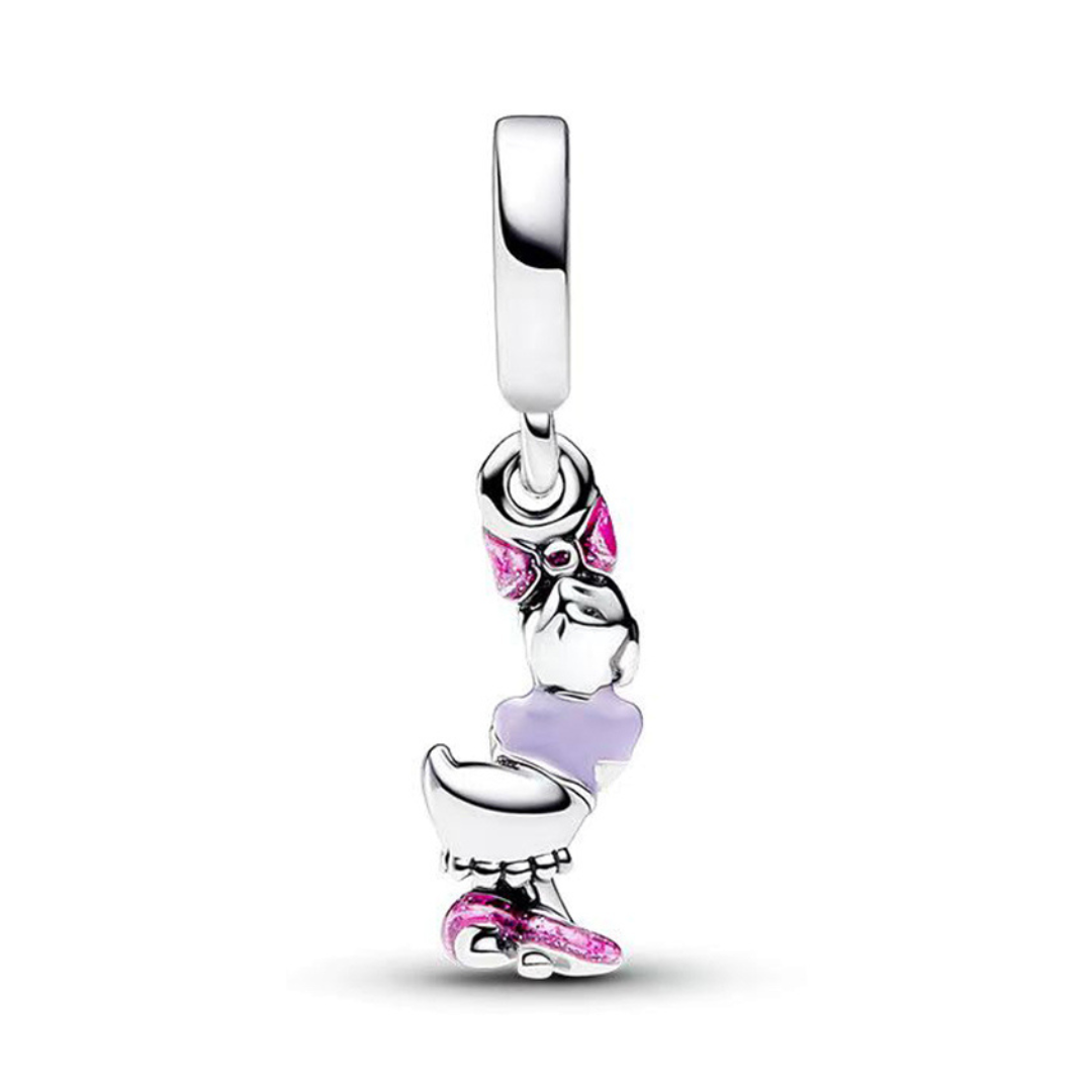 Disney Sweet Daisy Duck Dangle Charm featuring sparkling colors and a charming bow design.