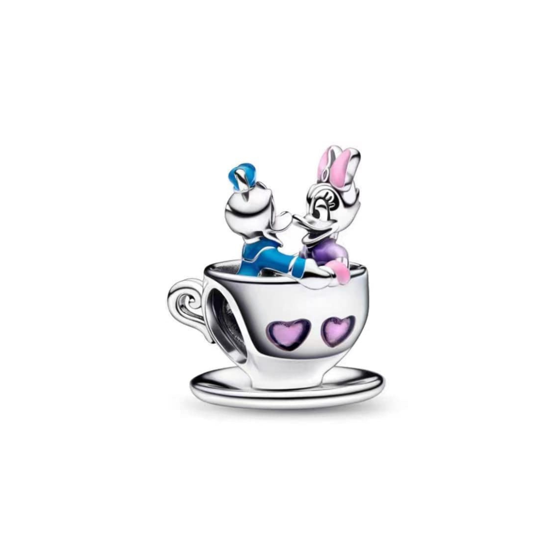 Disney Donald and Daisy Duck Love Teacup Charm featuring Donald and Daisy in a teacup.