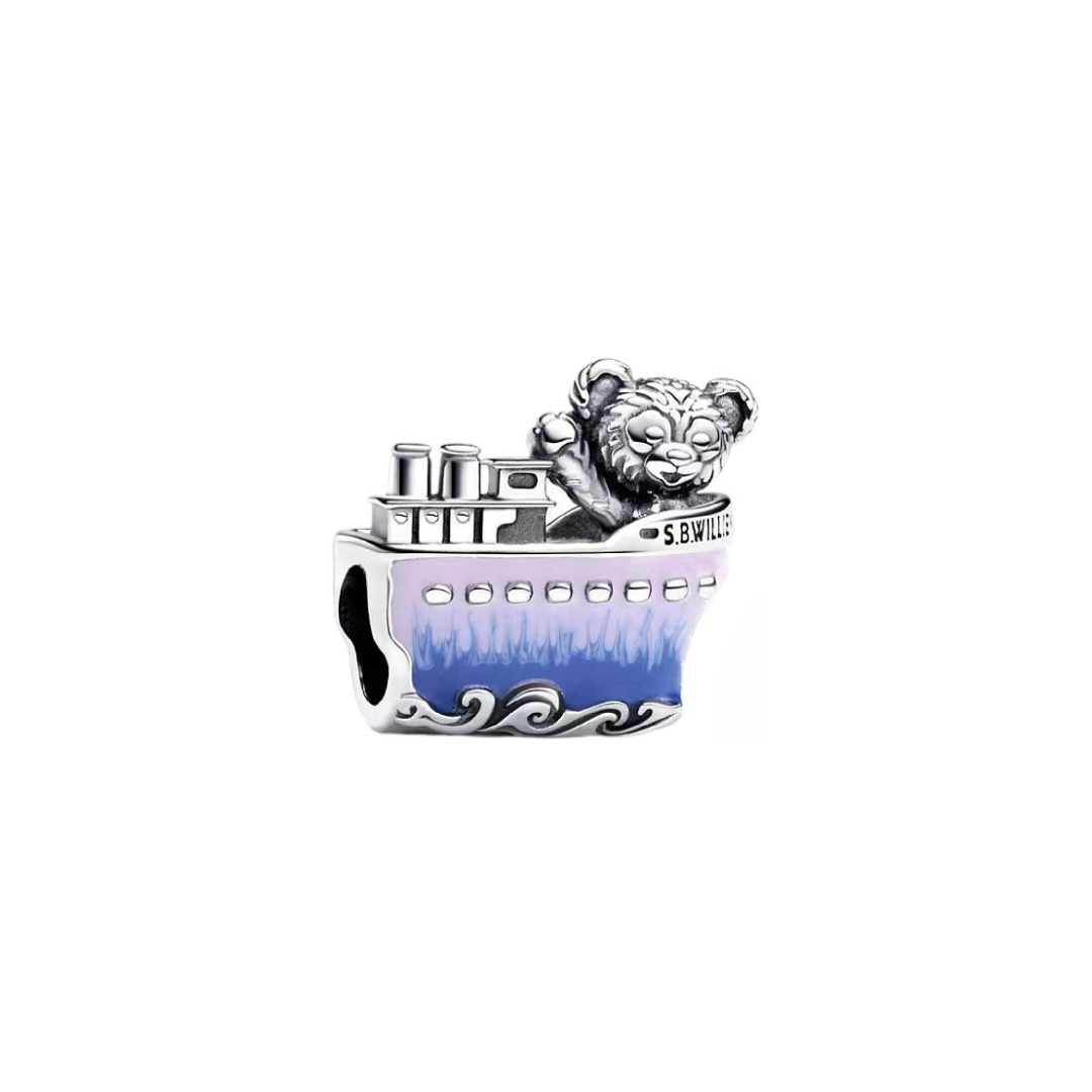 Disney Duffy Bear Steamboat Willie Charm featuring a bear on a vintage ship design.