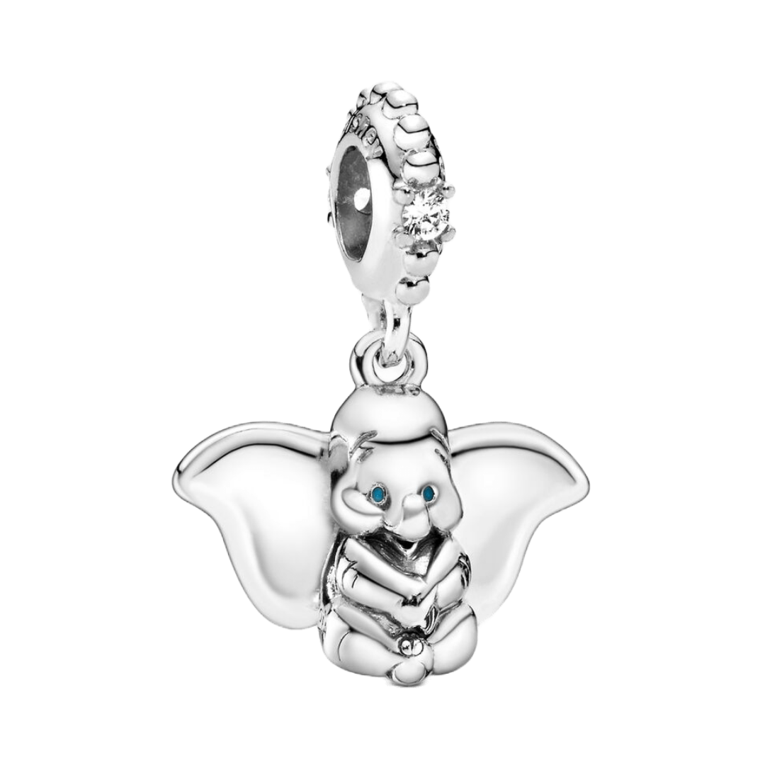 Disney Dumbo Dangle Charm - a cute silver charm featuring Dumbo with big ears and a heartwarming expression.